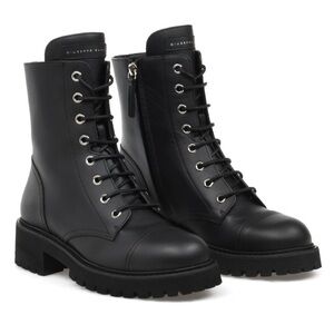 Giuseppe Zanotti Thora Black Leather Women's Combat Boots Size EU42